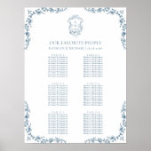 Blauw  Crest Bruiloft 9 Tafel Zitgrafiek Poster (Voorkant)