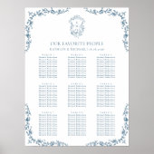 Blauw Crest Bruiloft 9 Tafel Zitgrafiek Poster (Voorkant)