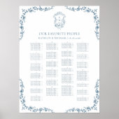 Blauw  Crest Bruiloft Alfabetische Zitplaatsen Poster (Voorkant)