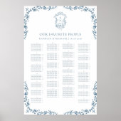 Blauw Crest Bruiloft Alfabetische Zitplaatsen Poster (Voorkant)