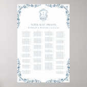 Blauw  Crest Bruiloft Alfabetische Zitplaatsen Poster (Voorkant)
