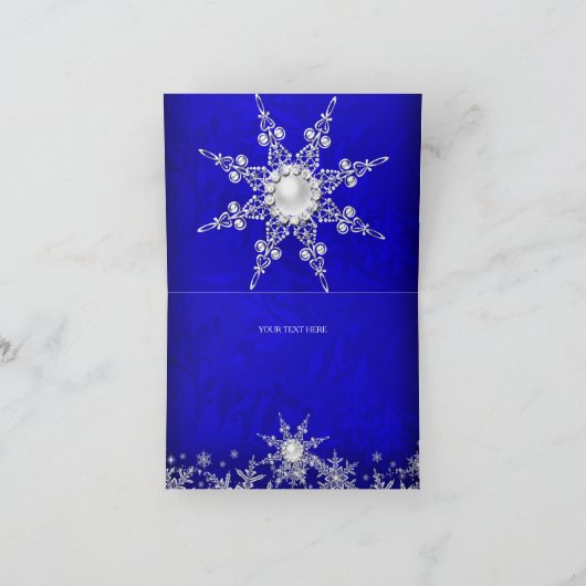 Blauw Crystal Pearl Sneeuwvlok Zilver Dank u Kaart (Binnen)