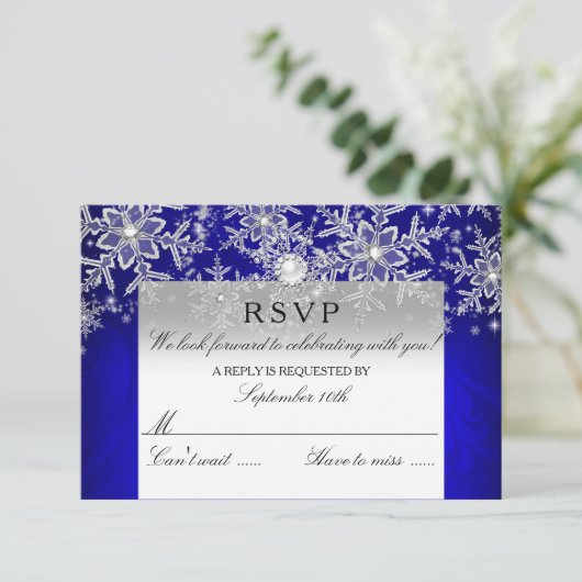 Blauw Crystal Pearl Sneeuwvlok Zilver Winter RSVP (Staand voorkant)