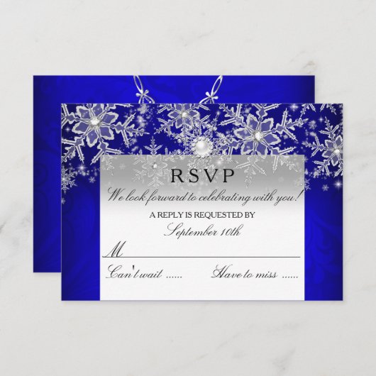 Blauw Crystal Pearl Sneeuwvlok Zilver Winter RSVP (Voorkant / Achterkant)