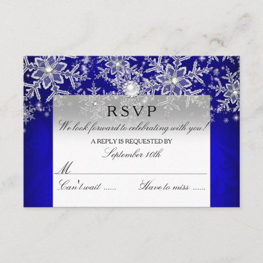 Blauw Crystal Pearl Sneeuwvlok Zilver Winter RSVP (Voorkant)