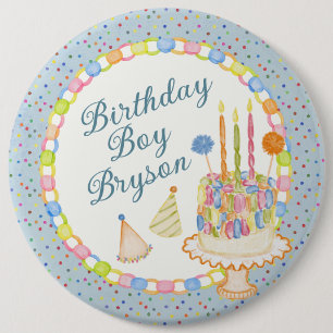 Blauw Cue de Confetti Verjaardagsfeest Dessert Ronde Button 6,0 Cm