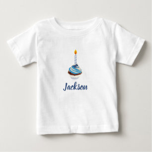 Blauw Cupcake met Verjaardagskaars en Naam