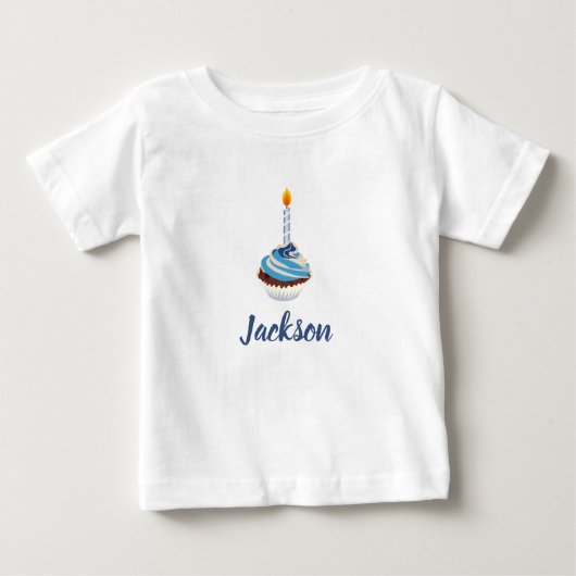 Blauw Cupcake met Verjaardagskaars en Naam (Voorkant)