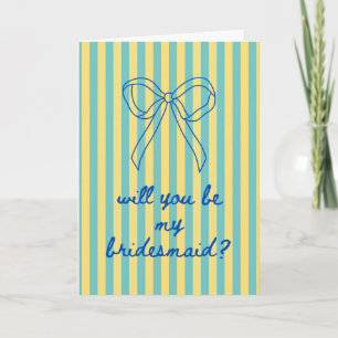 Blauw Cursief + Aqua & Geel Bruidsmeisje Voorstel Kaart