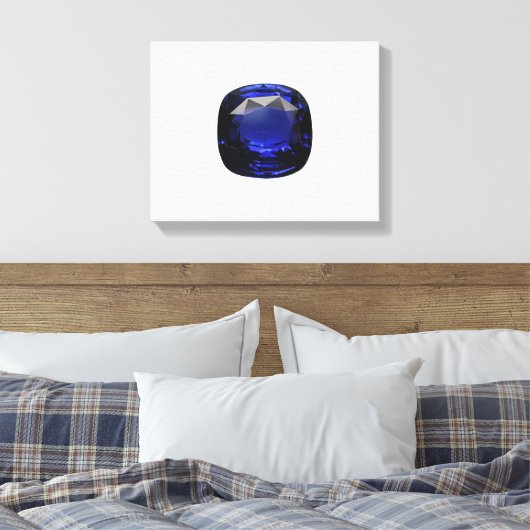 Blauw Cushion-cut Saffier Canvas Afdruk (Insitu (Slaapkamer))