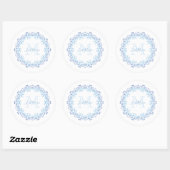 Blauw Custom Floral Monogram Elegant Stijlvol Ronde Sticker (Vel)