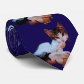 Blauw Cute Kat Foto Patroon Nek Stropdas (Opgerold)
