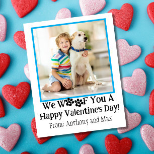 Blauw Cute Kids Hond Foto Klaslokaal Valentijnsdag Notitiekaartje