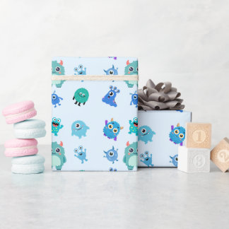 Blauw Cute Monster Kids Cadeaupapier voor Jongens