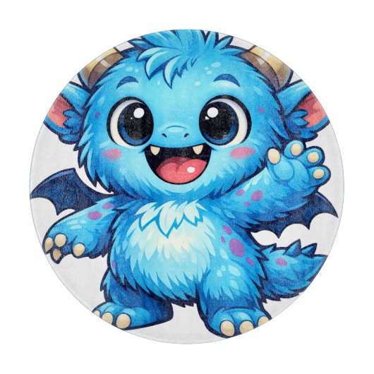 Blauw Cute Monster Snijplank (Voorkant)