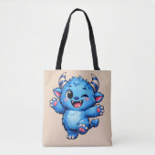 Blauw Cute Monster Tote Bag (Voorkant)