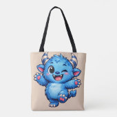 Blauw Cute Monster Tote Bag (Achterkant)