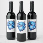 Blauw Cute Monster Wijn Etiket (Flessen)