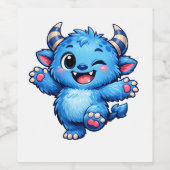 Blauw Cute Monster Wijn Etiket (Enkel label)