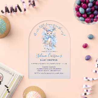 Blauw Cute Reeën Babyshower Acryl Uitnodiging 