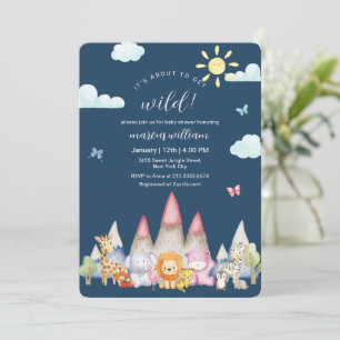 Blauw Cute Safari Dier Wild Berg Baby Shower Kaart