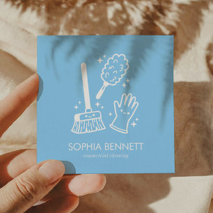 Blauw Cute Schoonmaakgereedschap Op Maat Vierkante Visitekaartje