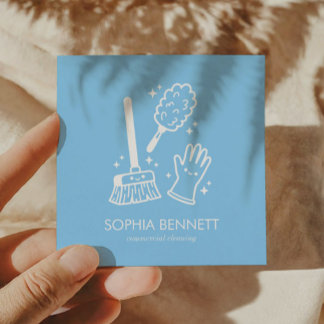 Blauw Cute Schoonmaakgereedschap Op Maat Vierkante Visitekaartje