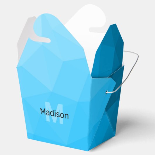 Blauw cyaan gradiënt geometrisch maaspatroon Monog Bedankdoosjes (Geopend)