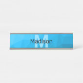 Blauw cyaan gradiënt geometrisch maaspatroon Monog Bureau Naambordje (Voorkant)