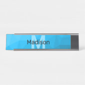 Blauw cyaan gradiënt geometrisch maaspatroon Monog Bureau Naambordje (Voorkant)