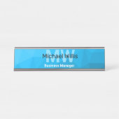 Blauw cyaan gradiënt geometrisch maaspatroon Monog Bureau Naambordje (Voorkant)