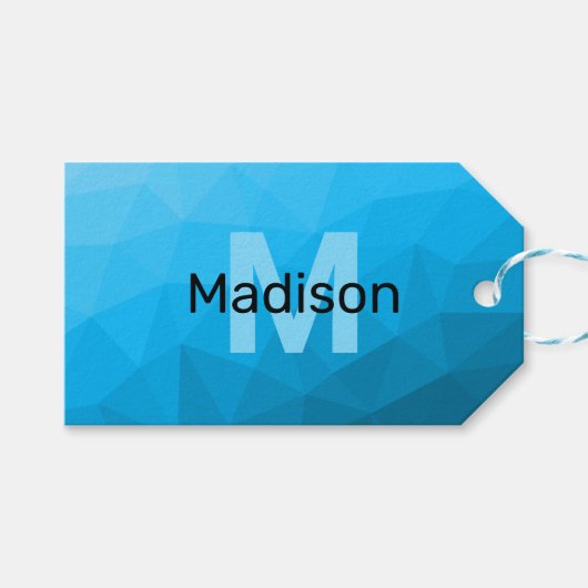 Blauw cyaan gradiënt geometrisch maaspatroon Monog Cadeaulabel (Voorkant (Horizontaal))