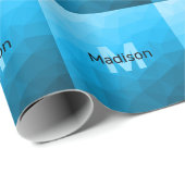 Blauw cyaan gradiënt geometrisch maaspatroon Monog Cadeaupapier (Rol Hoek)