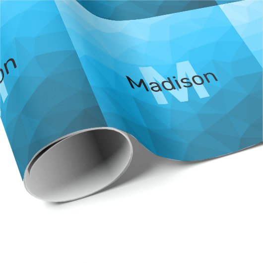 Blauw cyaan gradiënt geometrisch maaspatroon Monog Cadeaupapier (Rol Hoek)