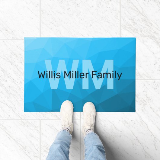 Blauw cyaan gradiënt geometrisch maaspatroon Monog Deurmat (Binnen)