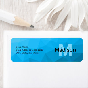 Blauw cyaan gradiënt geometrisch maaspatroon Monog Etiket