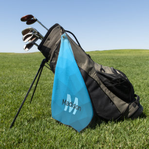 Blauw cyaan gradiënt geometrisch maaspatroon Monog Golfhanddoek