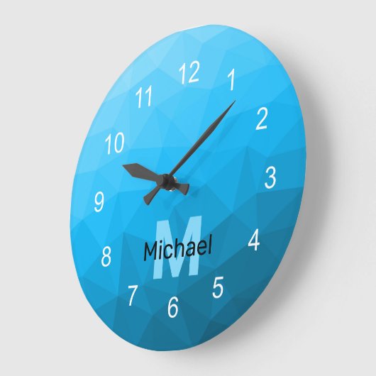 Blauw cyaan gradiënt geometrisch maaspatroon Monog Grote Klok (Hoek)