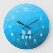 Blauw cyaan gradiënt geometrisch maaspatroon Monog Grote Klok (Voorkant)