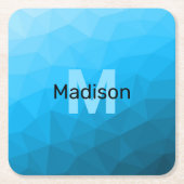 Blauw cyaan gradiënt geometrisch maaspatroon Monog Kartonnen Onderzetters (Voorkant)