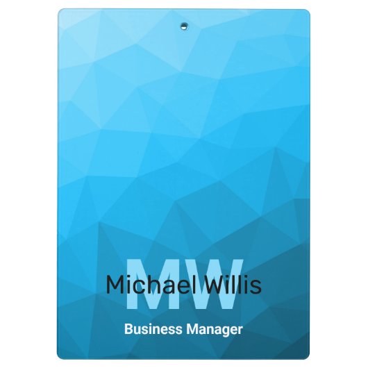 Blauw cyaan gradiënt geometrisch maaspatroon Monog Klembord (Achterkant)