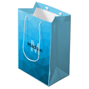 Blauw cyaan gradiënt geometrisch maaspatroon Monog Medium Cadeauzakje