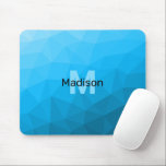 Blauw cyaan gradiënt geometrisch maaspatroon Monog Muismat<br><div class="desc">Monogram personaliseer met uw douane initiaal en naam. Driehoekgeometrische maas met licht donkerblauwe ombre-gradiënt. patroon,  ombre,  mesh,  driehoeken,  geometrie,  geometrie,  gradiënt,  cool,  driehoek,  helder,  blauw,  cyaan</div>