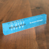 Blauw cyaan gradiënt geometrisch maaspatroon Monog Naambordje (Zijkant)