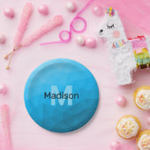 Blauw cyaan gradiënt geometrisch maaspatroon Monog Papieren Bordje (Feest)