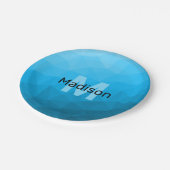 Blauw cyaan gradiënt geometrisch maaspatroon Monog Papieren Bordje (Gekanteld)