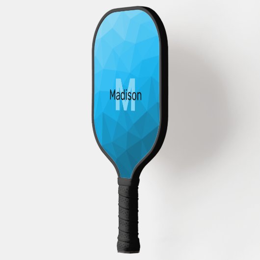 Blauw cyaan gradiënt geometrisch maaspatroon Monog Pickleball Paddle (Links)
