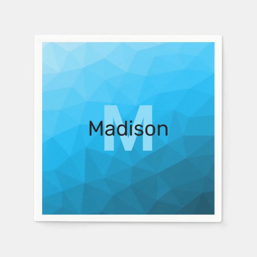 Blauw cyaan gradiënt geometrisch maaspatroon Monog Servet (Voorkant)