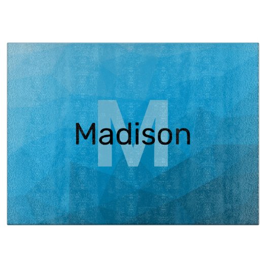 Blauw cyaan gradiënt geometrisch maaspatroon Monog Snijplank (Voorkant)