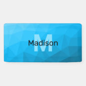 Blauw cyaan gradiënt geometrisch maaspatroon Monog Spandoek (Horizontaal)